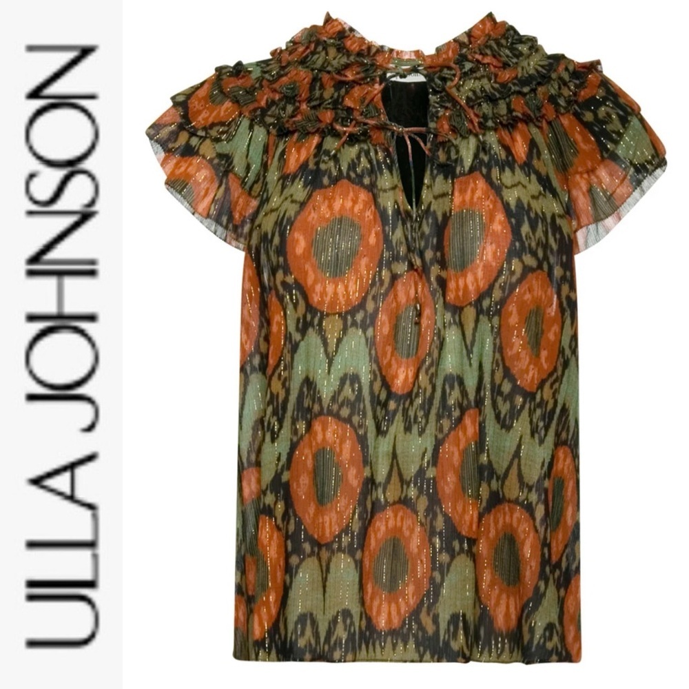Ulla Johnson Cora Flutter Sleeve Top in Nocturne/Metallic Gold 6